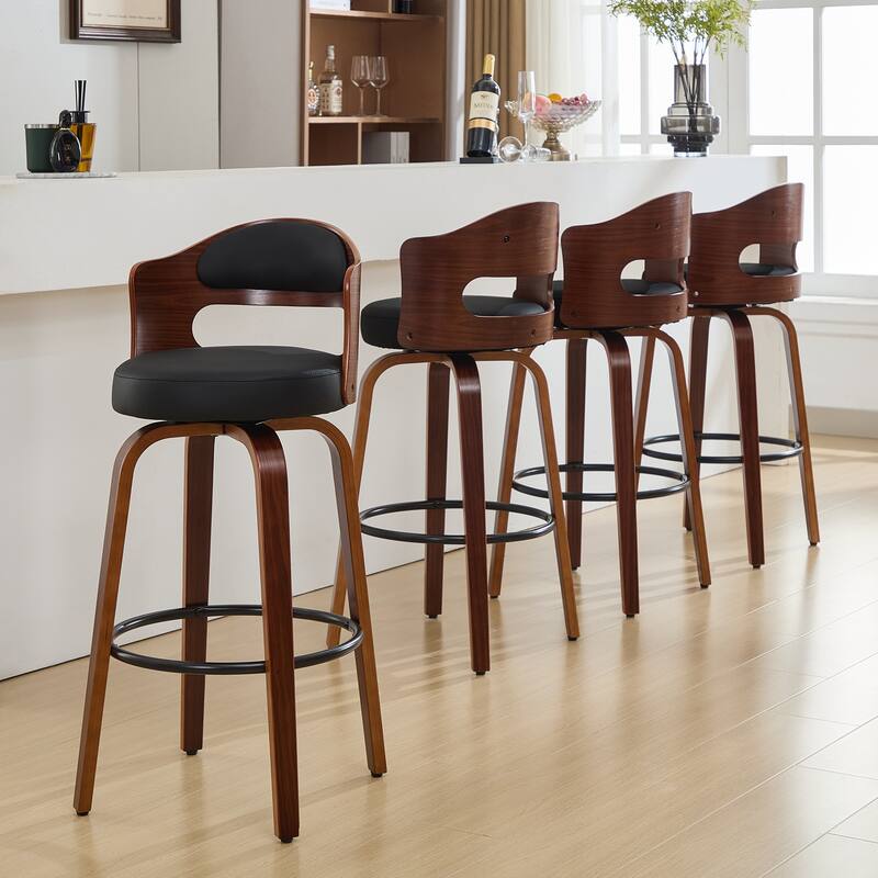 26"/29" Swivel Faux Leather Upholstered Bentwood Counter or Bar Height Stools, Set of 2/4