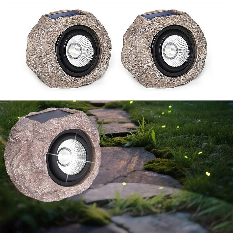 2 Pack Solar Rock Lights Outdoor – Waterproof LED Landscape Spotlights with Auto On/Off for Garden, Pathway, Yard Decor - Gray - Gray