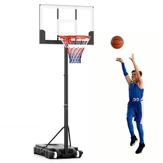 White-Black Adjustable Basketball Hoop with PC Backboard and Portable Base - Height: 4.6 ft-8.3 ft.