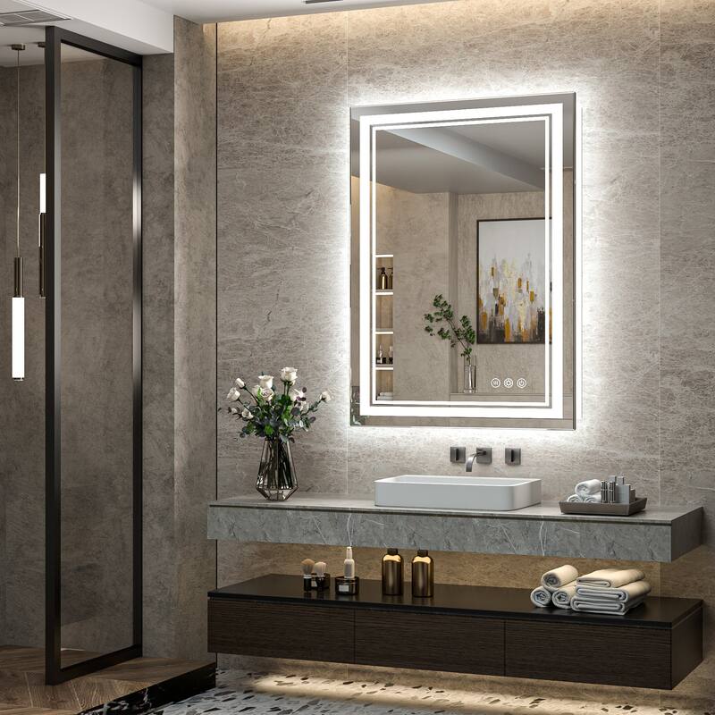 Keonjinn Rectangular Front Light & Backlit,LED Bathroom Vanity Mirror, 3 Color Temperatures, Anti Fog