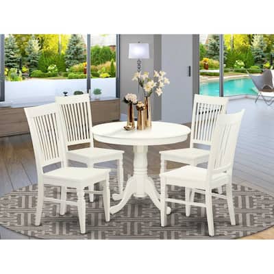 HomeStock 5-Piece Linen White Finish Solid Wood Top Dining table with 4 Chairs with Lattice Back