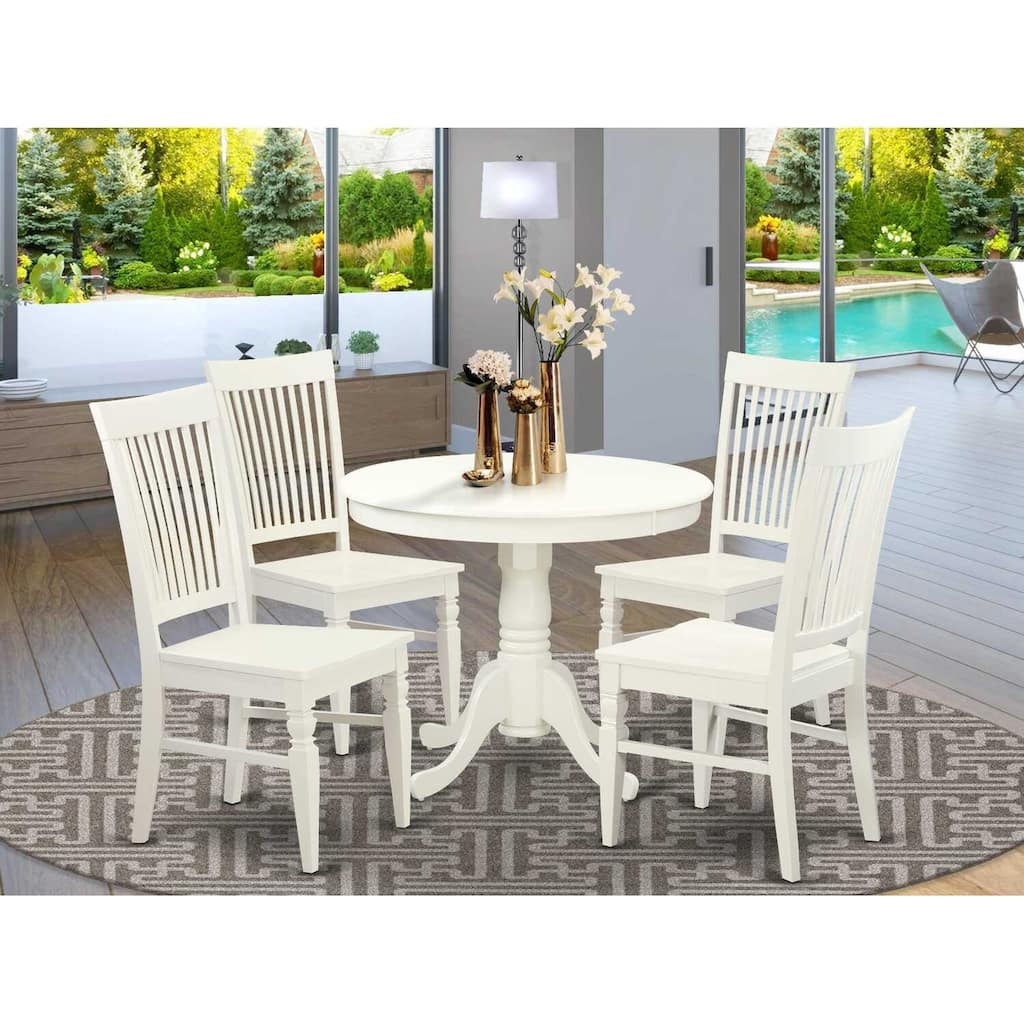 HomeStock 5-Piece Linen White Finish Solid Wood Top Dining table with 4 Chairs with Lattice Back