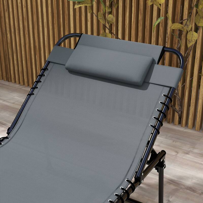 Outsunny 2-Pack Reclining Chairs, Portable Sunbathing Chairs with Reading Face Hole, Side Pocket & Adjustable Backrest