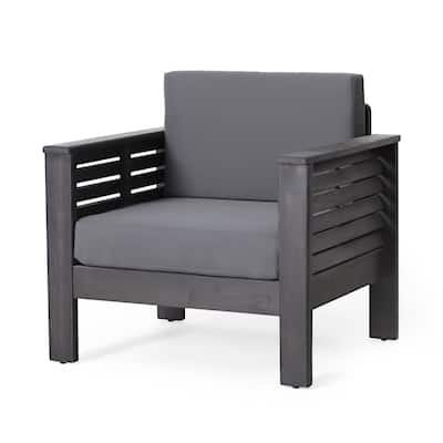 Quim Outdoor Club Chair, Shutter Slat Panel, Gray Acacia Wood, Gray Fabric