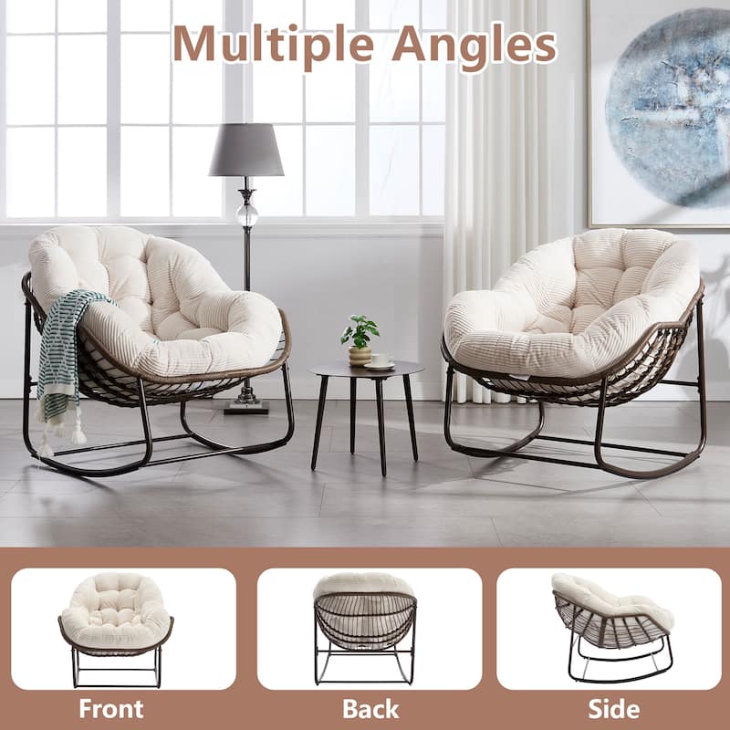Outdoor Rattan Rocker Recliner Chair With Polyester Padded Cushion （set of 2）