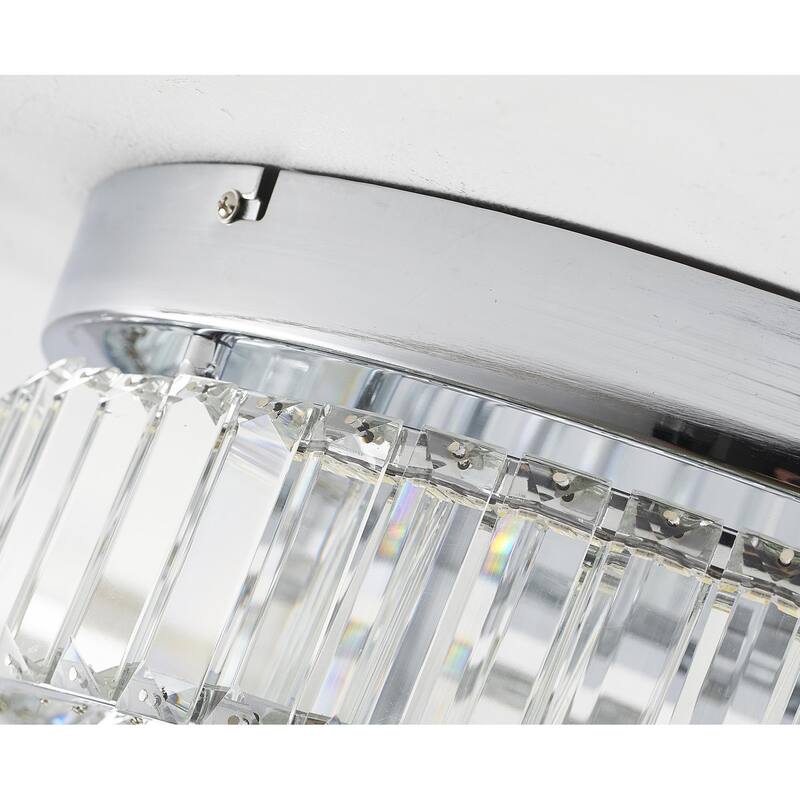 2-Light Chrome Dimmable LED Flush Mount With Clear Crystals
