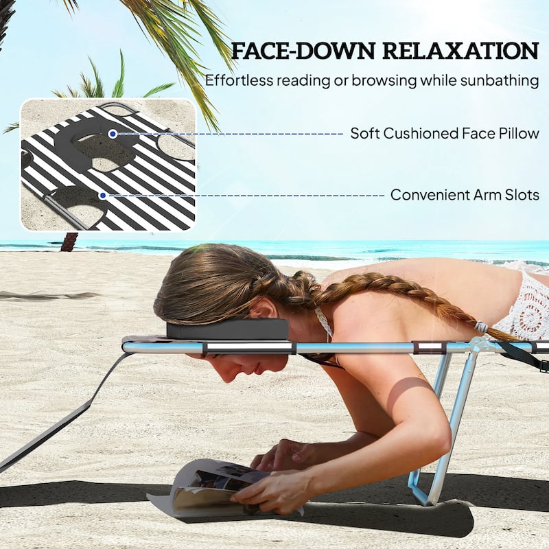 Outsunny Chaise Lounge Chair Outdoor with Face Arm Hole, 5-Position Reclining Face Down Tanning Chair with Carry Strap