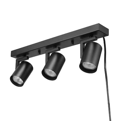 17" 3-Light Matte Black Plug-In Track Lighting with 15 Foot Cord and Pivoting Track Heads - 2.38"