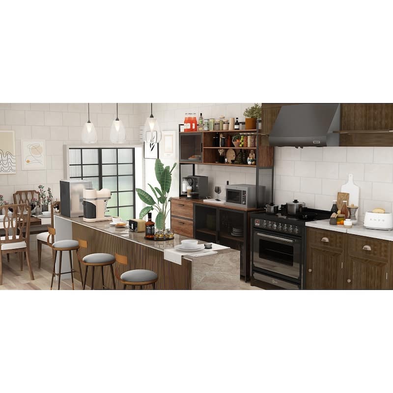 59"W 68.5"H Kitchen Pantry Microwave Storage Cabinet Buffet with Hutch