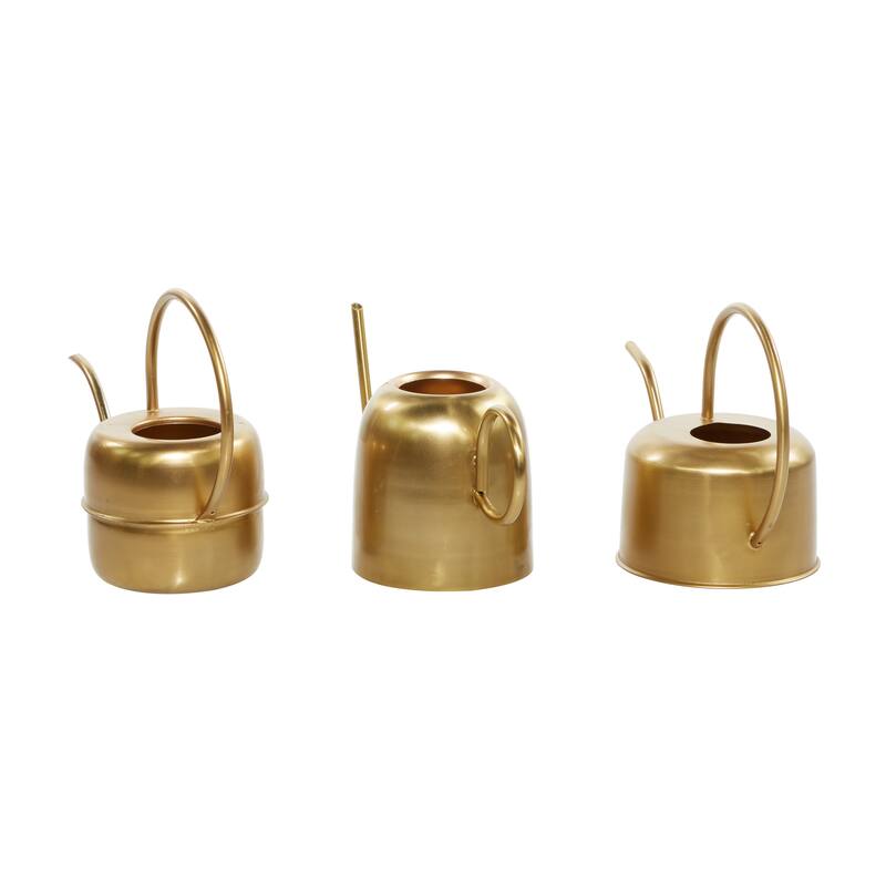 Gold Metal Indoor Outdoor Watering Can Planter (Set of 3) - 13 x 6 x 9Round