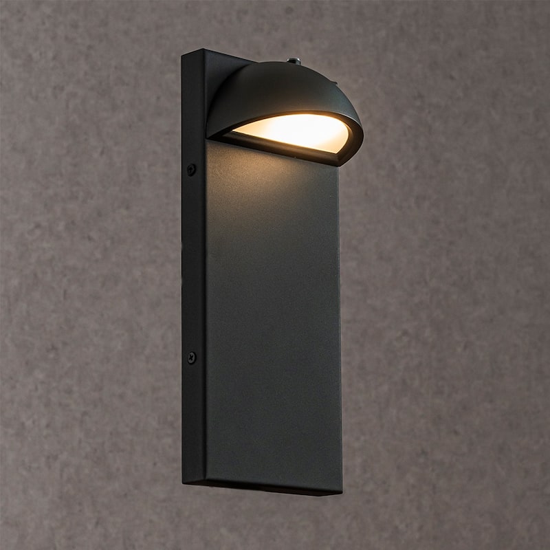 CraftHome H11 in. Modern Outdoor Integrated LED Wall Light with Dusk-to-Dawn Sensor Black Exterior Sconce with Frosted Glass - W5'' - Matte Black