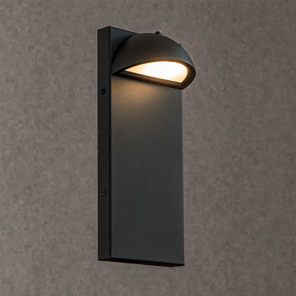 CraftHome H11 in. Modern Outdoor Integrated LED Wall Light with Dusk-to-Dawn Sensor Black Exterior Sconce with Frosted Glass
