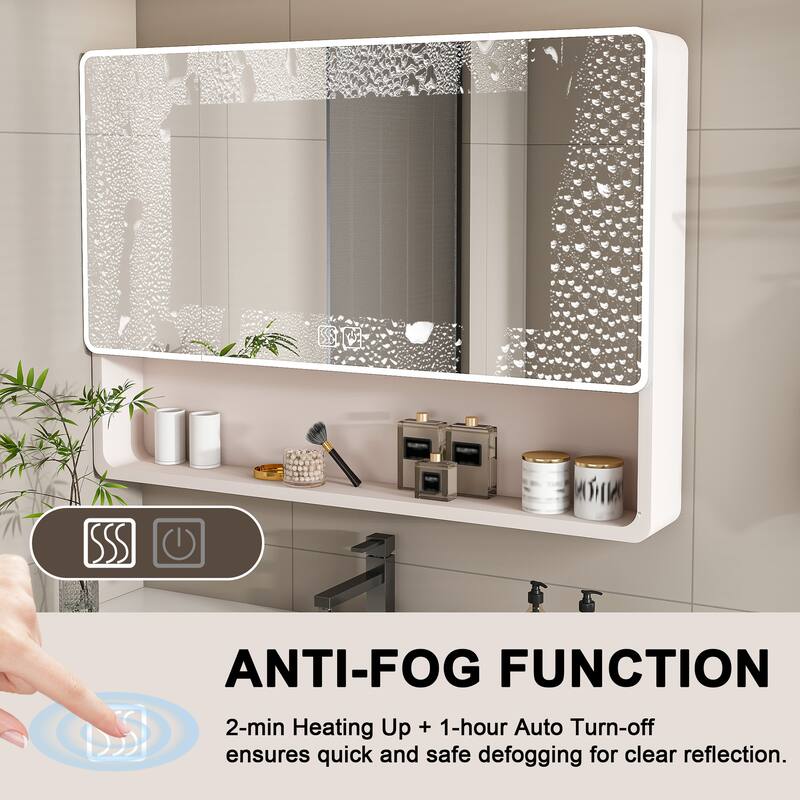 Mirror Cabinet with 3 Colors LED Light,Defogging and Hair Dryer Holder