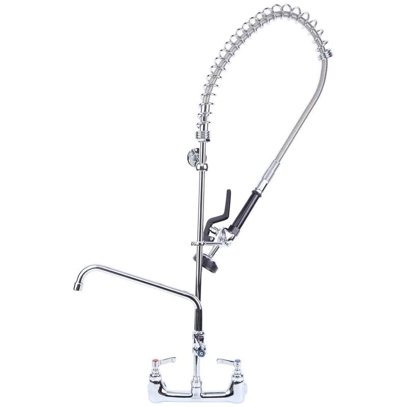 Pull Down 2-Handle Wall Mount Pre-Rinse Spray Utility Kitchen Faucet - Polished Chrome