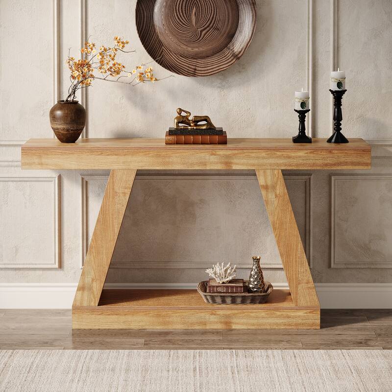 55 Inches Farmhouse Entryway Console Table with Storage