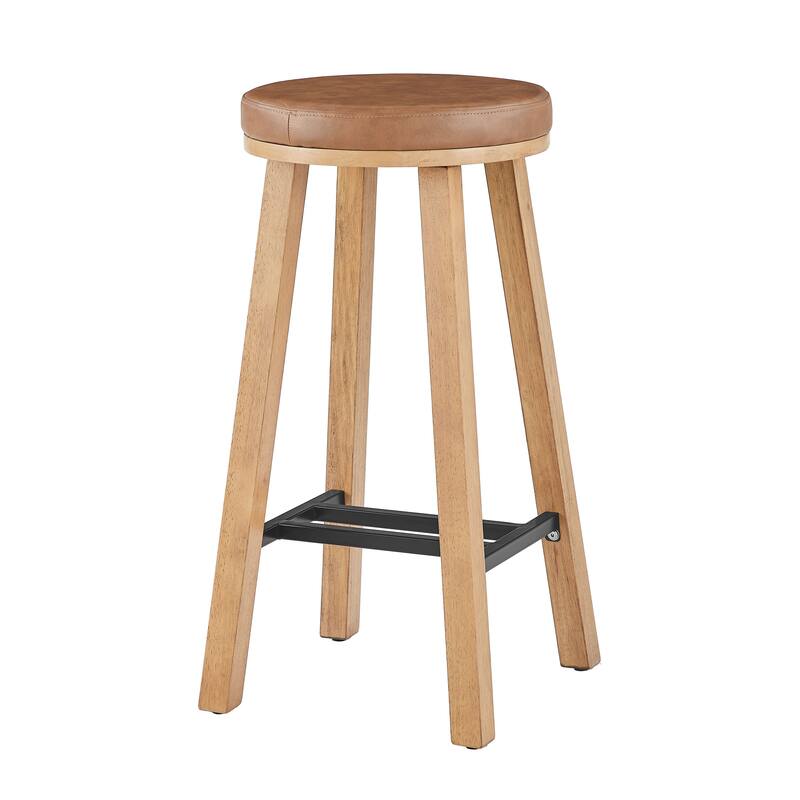 Bower home Upholstered Round Wood Counter Stool - Set of 2