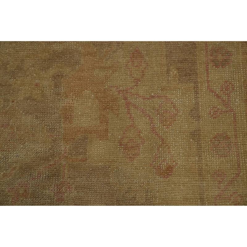 Hand Knotted Transitional Wool Carpet Brown Oushak Rug Floral Area Rug - 14' 3'' X 9' 2''
