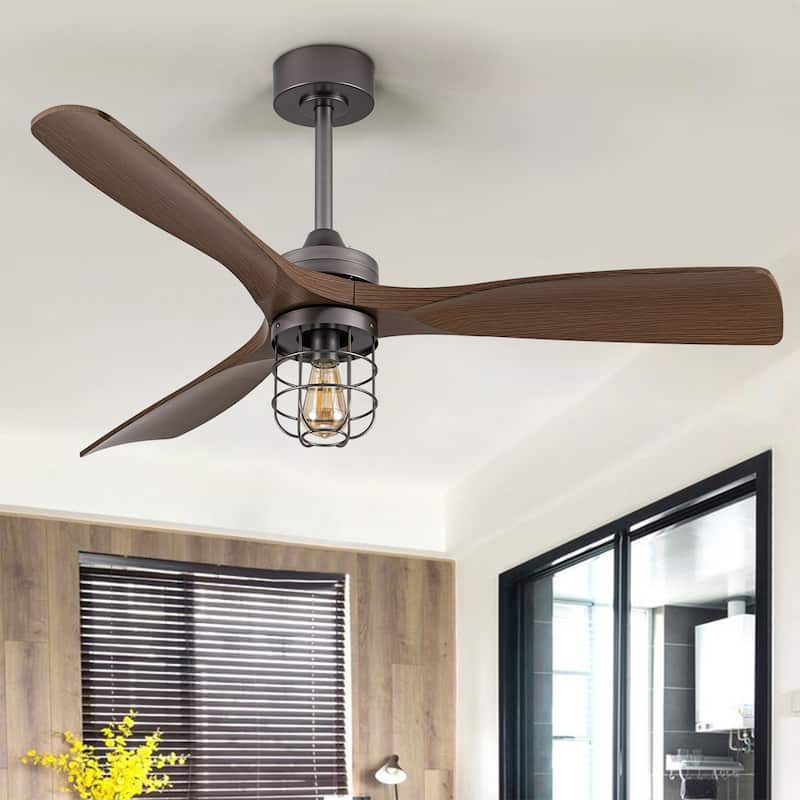 Metal Ceiling Fan Light with Remote - Dark Brown Blades/Matte Black