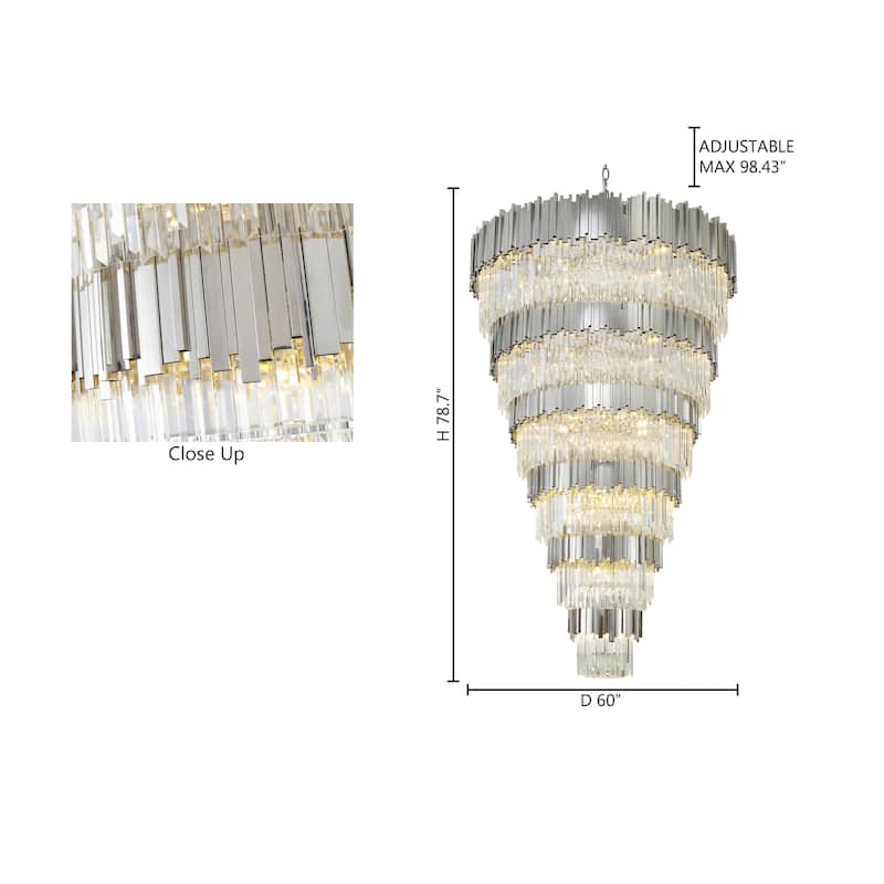 60-Light Chrome Chandelier With Clear Crystals