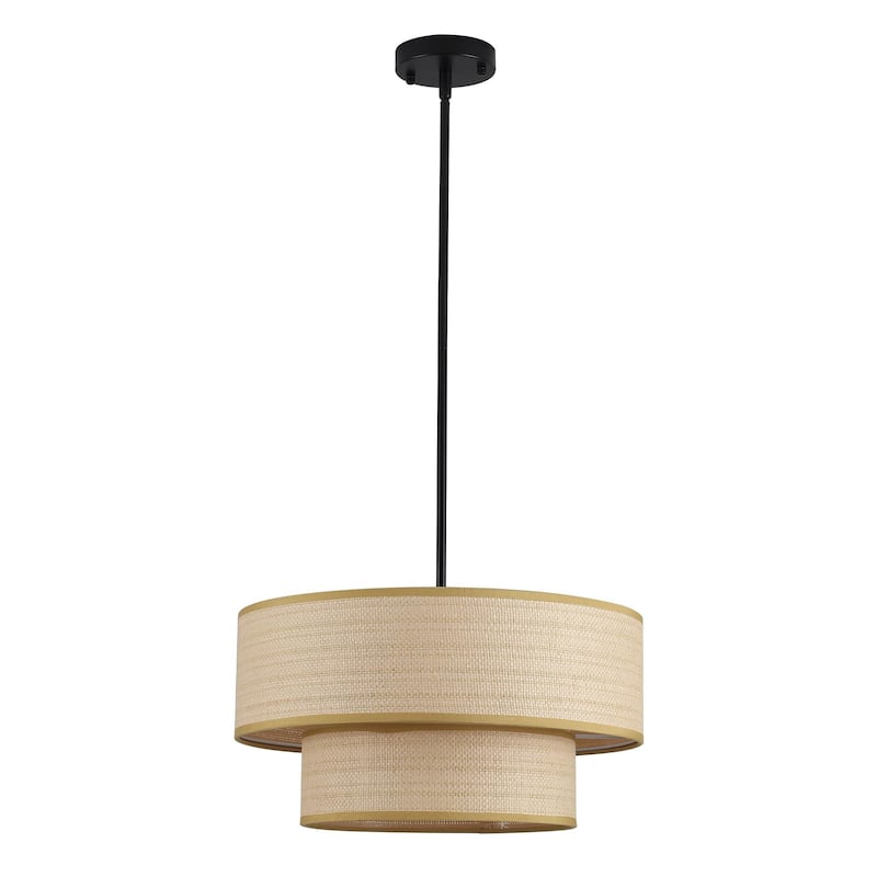 3-Light Bohemian Style Large Handwoven Chandelier with Wicker Lampshade - Matte Black - Matte Black