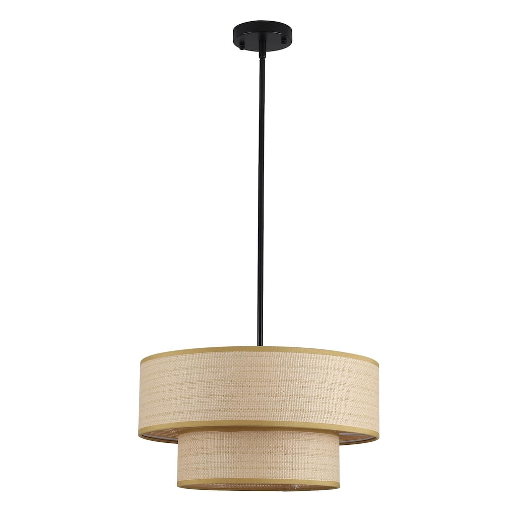 3-Light Bohemian Style Large Handwoven Chandelier with Wicker Lampshade - Matte Black