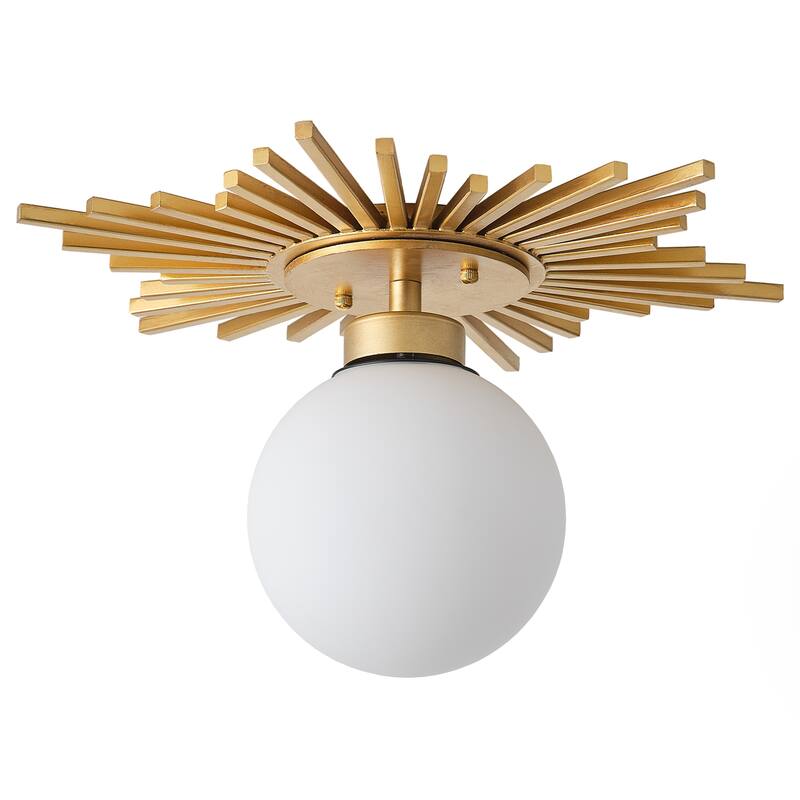18" Antique Brass 1-Light Glass Globe Semi Flush Mount Ceiling Light