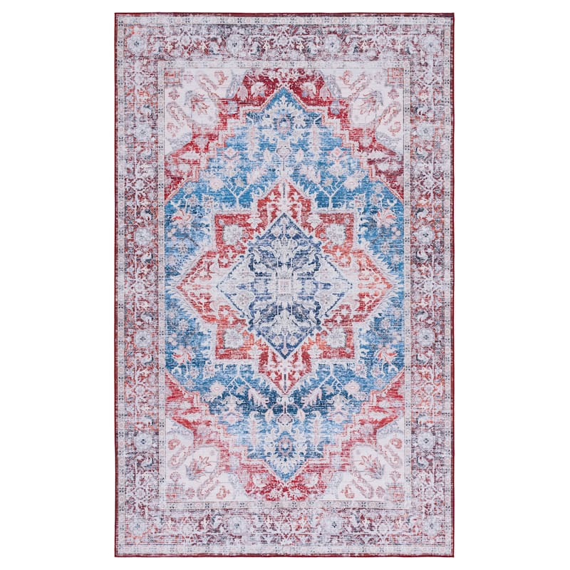 SAFAVIEH Tucson Machine Washable Slip Resistant Era Traditional Rug - 6' x 9' - Blue/Red