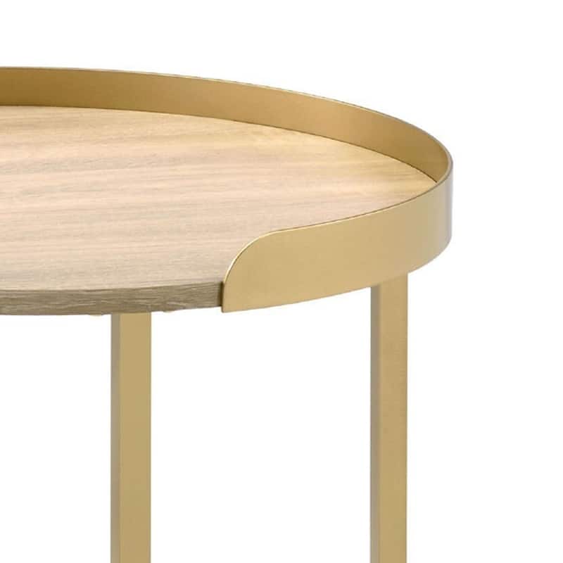 End Table with Round Tray Top and Tubular Metal Legs - Brown - 22 L x 22 W x 22 H Inches