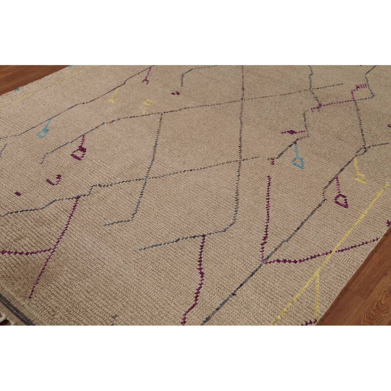 Abstract Moroccan Area Rug Hand-Knotted Wool Carpet - 6'0"x 9'10"