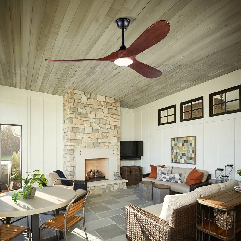 52 Inch Ceiling Fans With lights and Remote Control,18W Led Light, 3 Solid Wood Blades, Reversible DC Motor