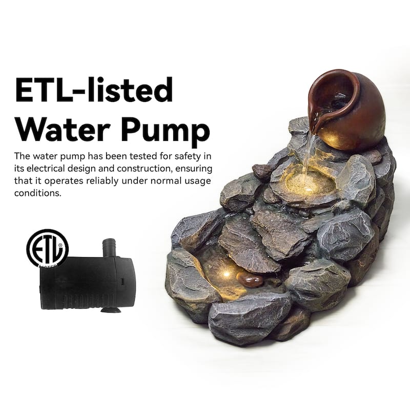 Outdoor Tiering Rocky River Stream Water Fountain Weather Resistant with LED Lights