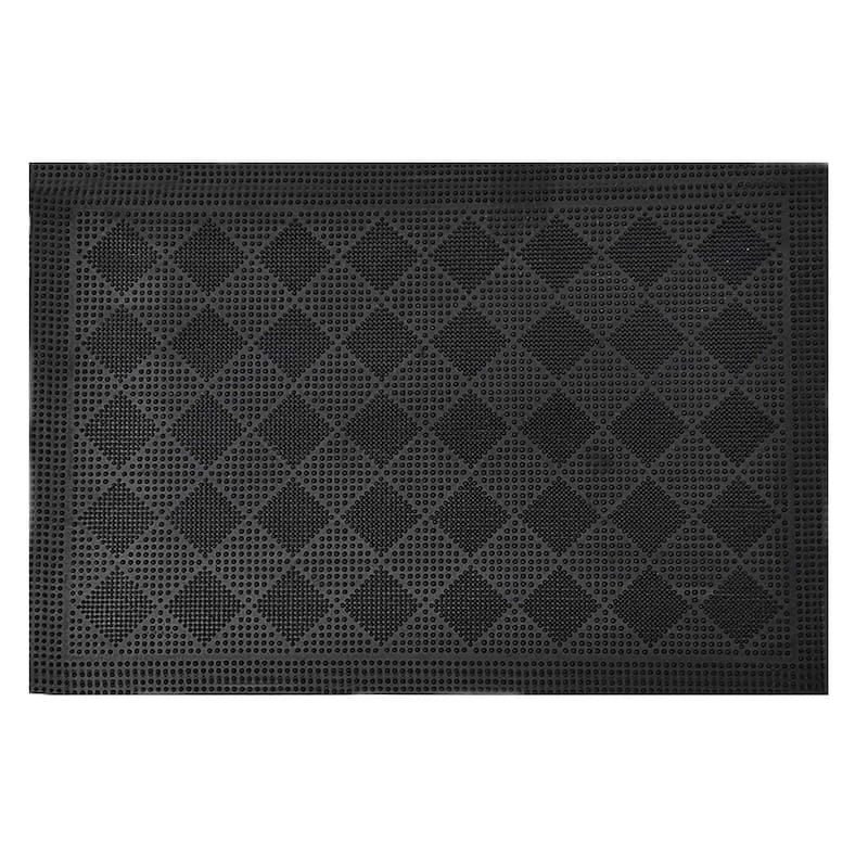 Outdoor Mat Drew Checkerboard Rubber Rug 24x16 Inch Black - 16 W x 24 L x 1/4 H - Black