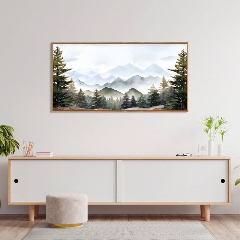 Misty Forest Wall Decor, Green Pine Tree, Nature Widerness Landscape