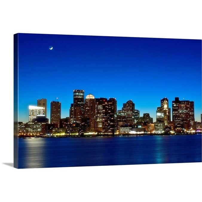 Shop Boston Skyline With Moon Canvas Wall Art Overstock 16446861