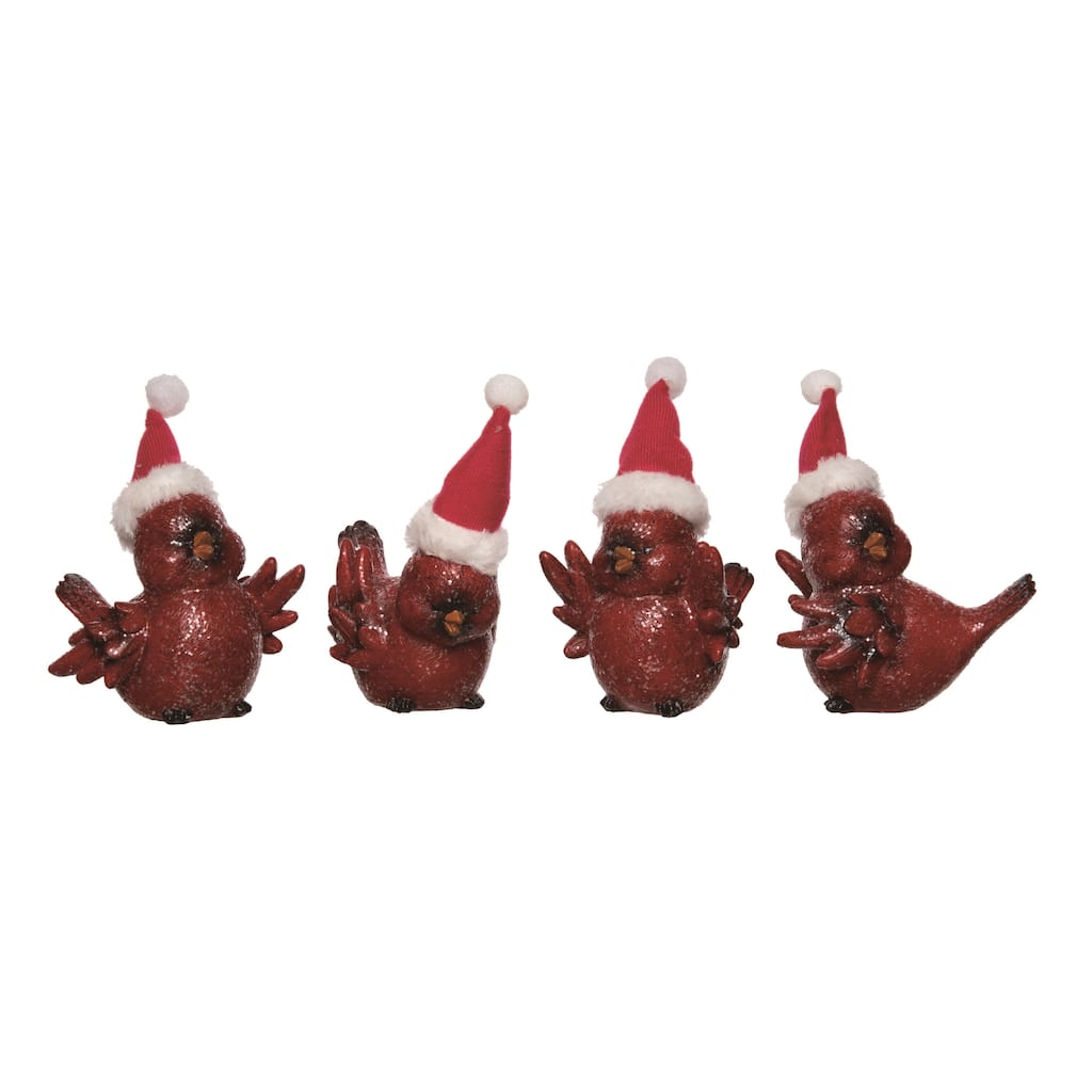 Transpac Large Resin Cute Cardinal w/Hat Set of 4 Christmas Home Decorations