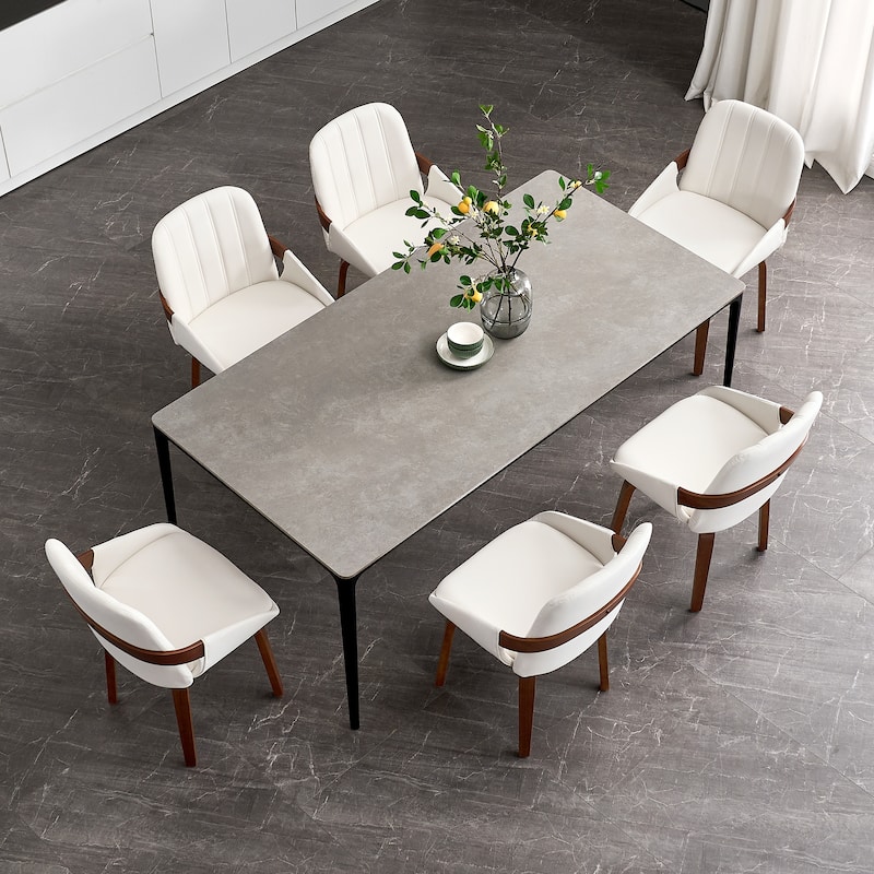 Upholstered Modern Faux Leather Swivel Dining Chairs Bentwood Side Chairs, Set of 2/4/6