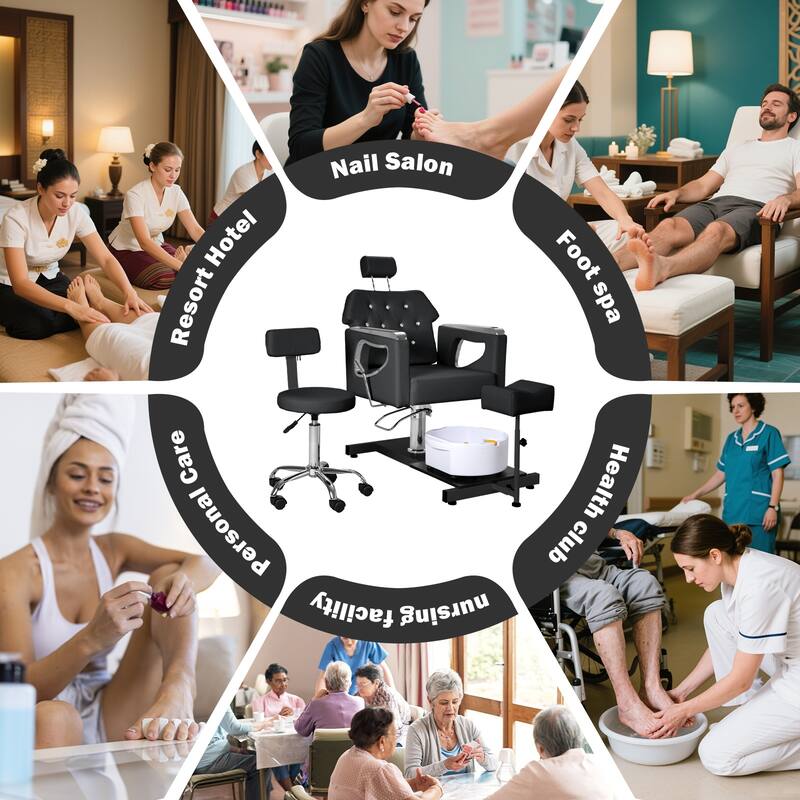 Pedicure Chair with Foot Spa Stool with Adjustable Pedicure Stand