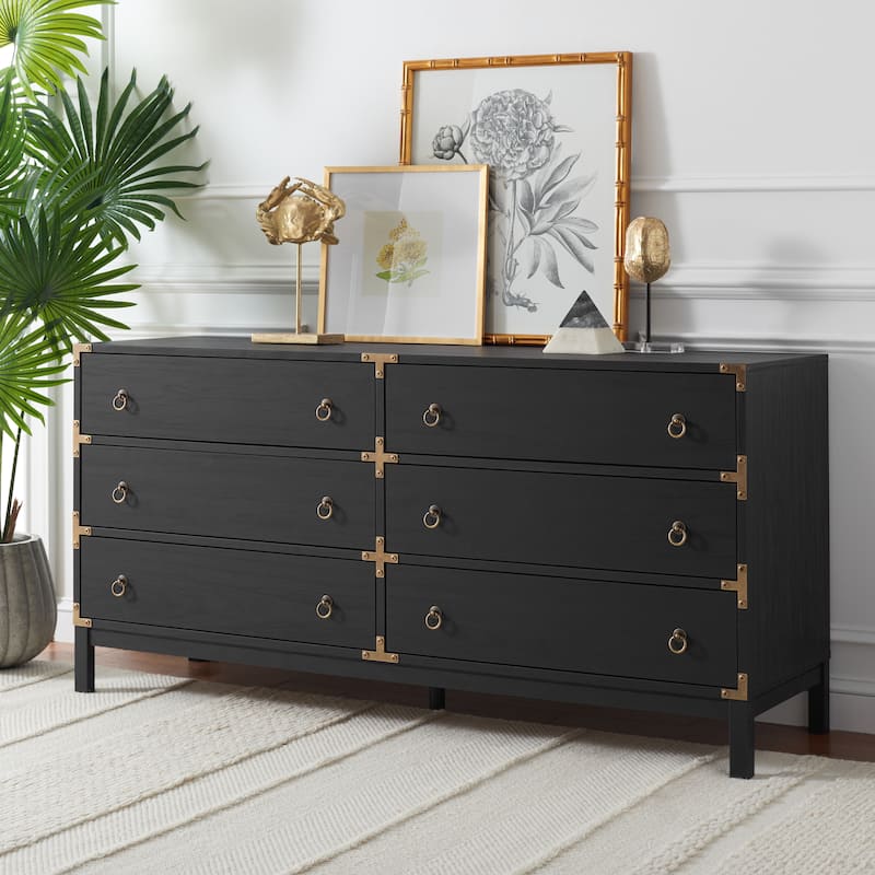 SAFAVIEH Home Galio 6 Drawer Chest - Black/Gold
