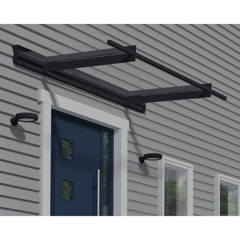 Nancy 3 ft. Gray/Clear Door and Window Fixed Awning with Siding Connector Kit