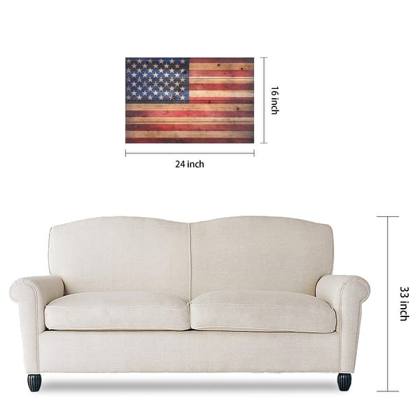 dimension image slide 0 of 6, American Flag Print on Solid Fir Wood Plank Wall Art