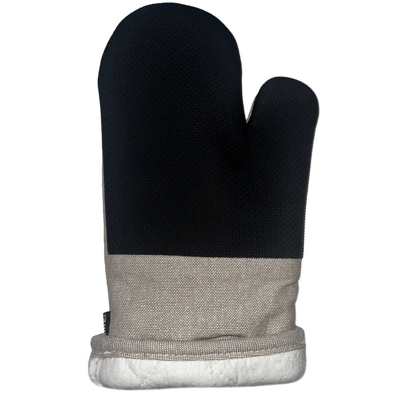 Beige Heat Resistant Thick Soft Quilted Lining Kitchen Oven Glove Mitts With Neoprene - 1 Pair
