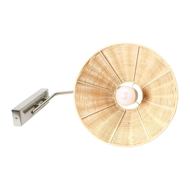 Rattan and Metal Wall Sconce - 17.5"L x 11.8"W x 14.4"H