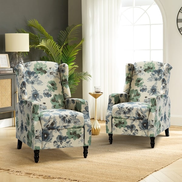 slide 2 of 65, HULALA HOME Damaris Mid-Century Modern Manual Pushback Recliner with Wingback Design Set of 2