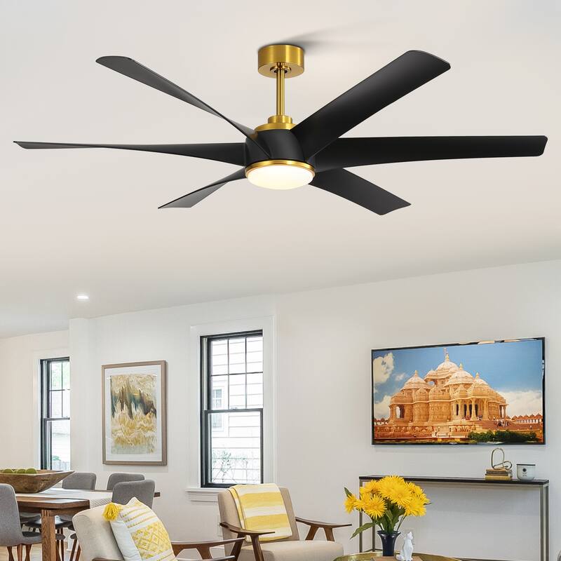 65-inch Black 6-Blade LED Ceiling Fan with Light and Remote
