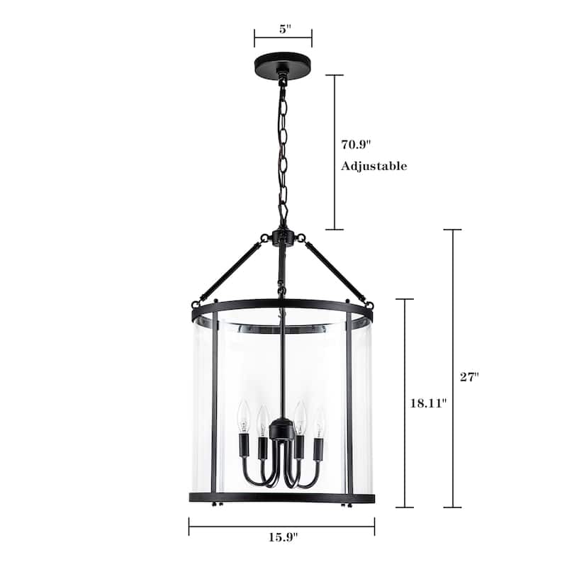 4 - Light Farmhouse Lantern Glass Drum Chandelier for Entryway