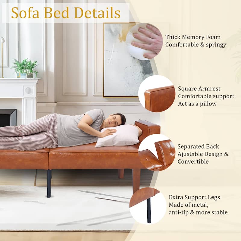 68 in. Twin Size Convertible Sofa Bed Couch w/ Tufted Adjustable Backrest, 5 Colors Optional - 22.44"D x 68.11"W x 28.74"H