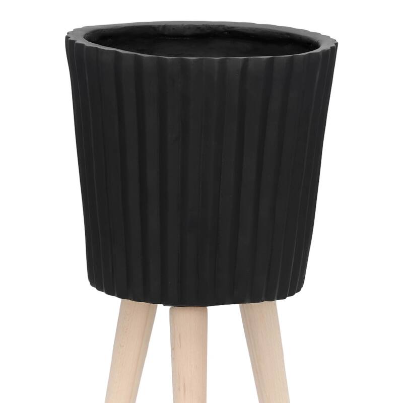 10/12" Ridged Planter with Wood Legs,Set of 2