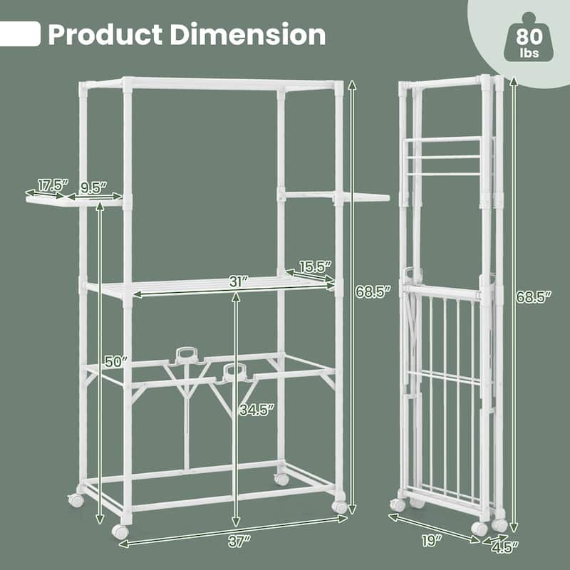 Gymax Collapsible Laundry Rack Foldable Clothes Drying Rack w/ Hanging