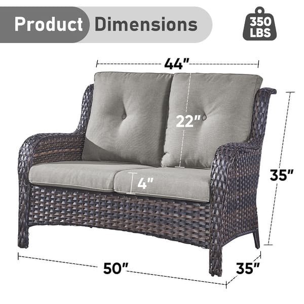 dimension image slide 3 of 4, Outdoor Furniture Loveseat Couch High Back Wicker Sofa