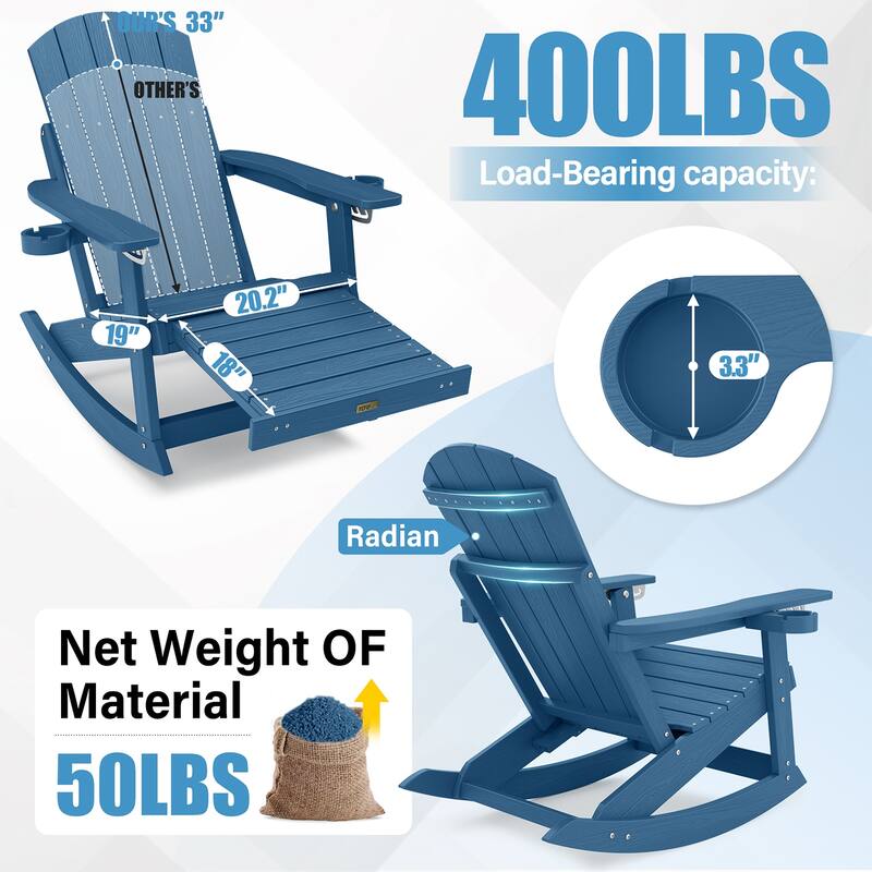 WINSOON Adirondack Chair Composite Rocking Chair Outdoor Weatherproof Plastic Adjustable
